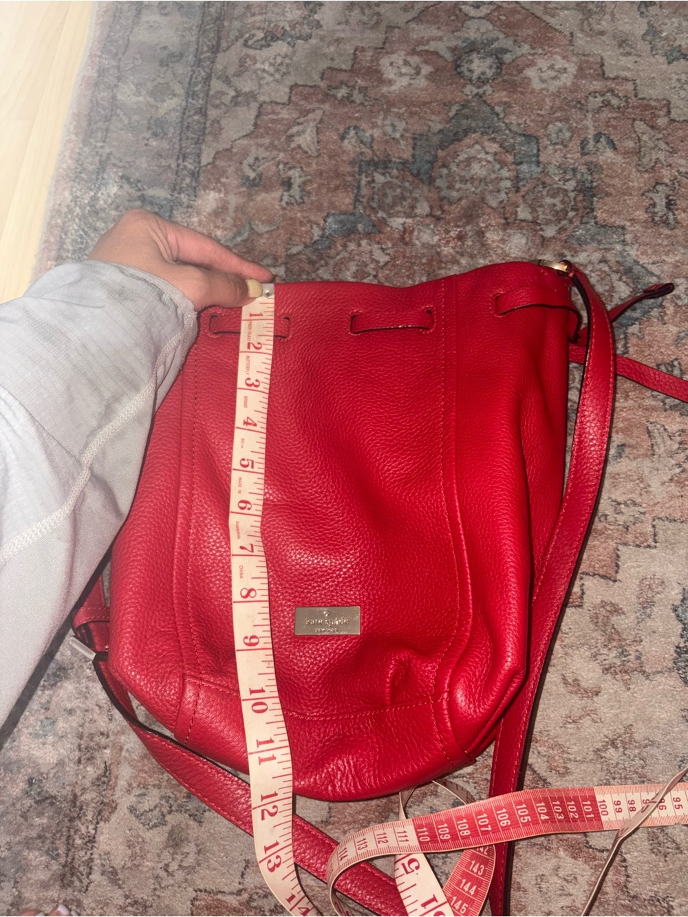 Kate Spade Red Bucket Bag Pebble Leather Side Cinch Adjustable Crossbody - Picture 7 of 14